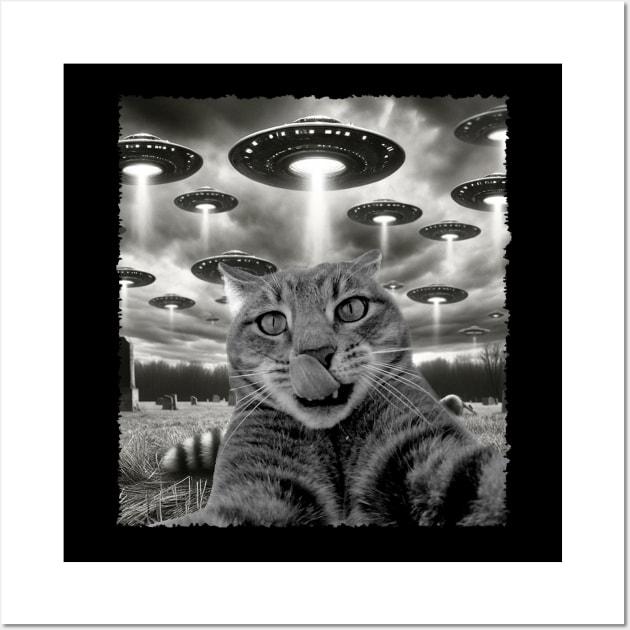 Meowt of This World Cat UFO Tees for Feline Enthusiasts Wall Art by Black Demon Bear